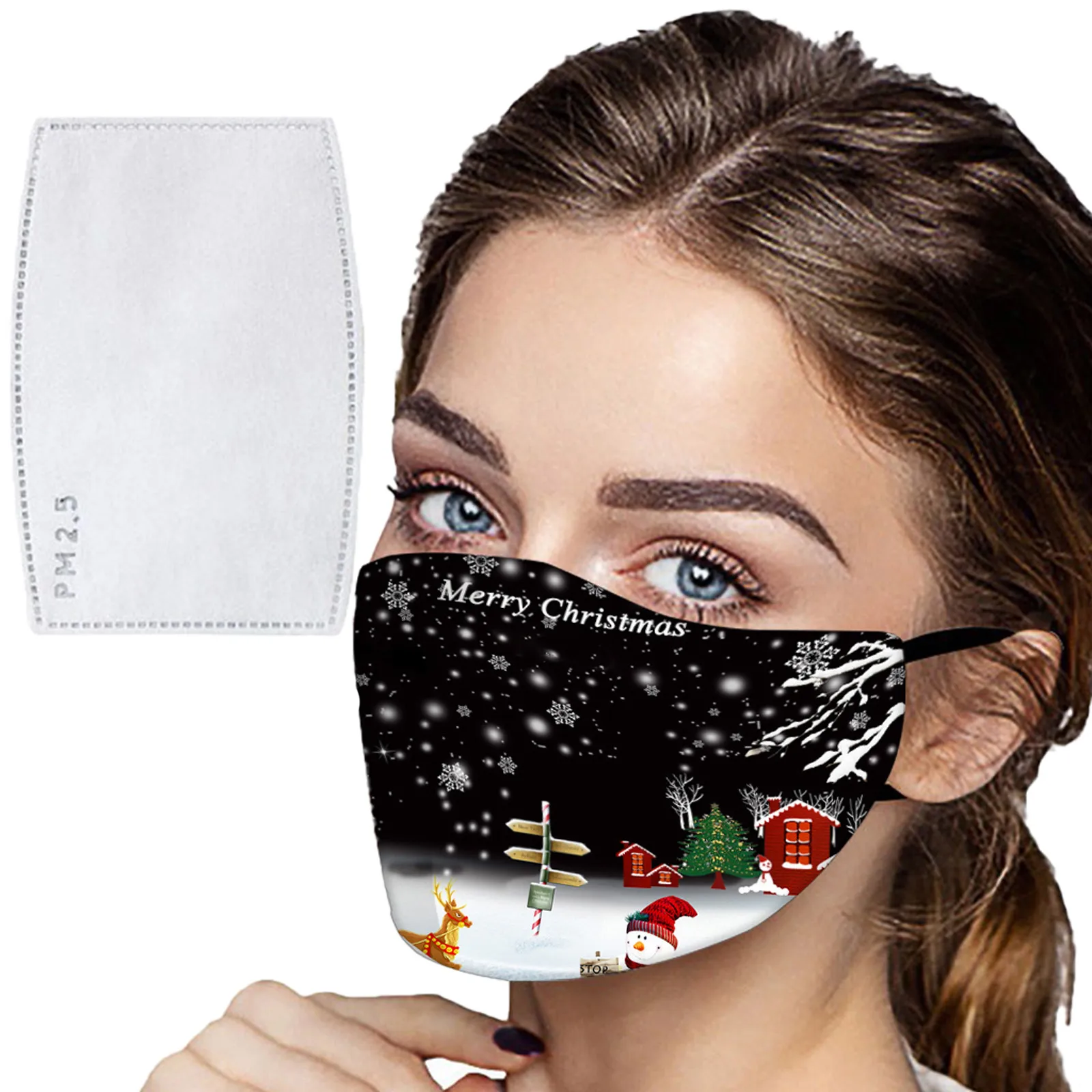 

Adults Christmas Tree Snowman Pattern 3D Printing Face Mask Outdoor Warm Windproof Protection Mask Washable Reusable mascarillas