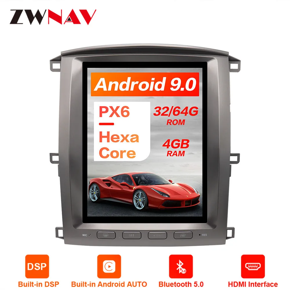 Tesla стиль Android 9,0 PX6 4 Гб ram автомобильный gps-навигатор для Lexus LX470/LX-470 2002-2007 головное устройство Мультимедиа Радио магнитофон
