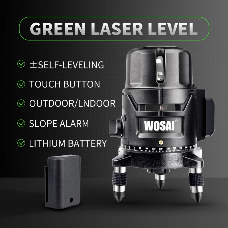 WOSAI Touch the keys 5 линий 6 точек литиевая батарея зеленый лазерный уровень