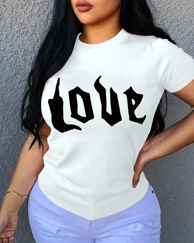 

2021 Summer New Women's Printed Letter Crew Neck Short-Sleeved T-shirt