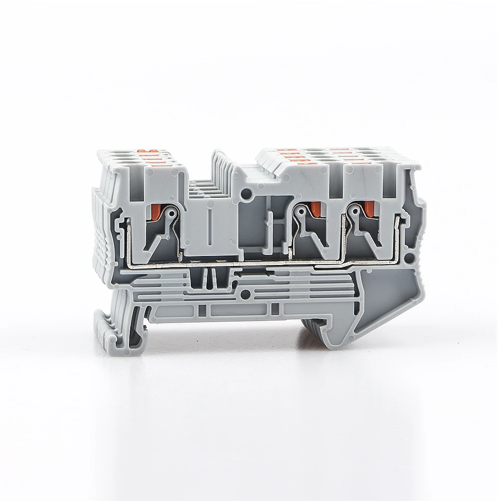 

Terminal Block Din Rail Mount PT 2.5-Twin 3 Conductors Push In Spring Screwless Feed Through Wire Conductor 10pcs Wire Connector