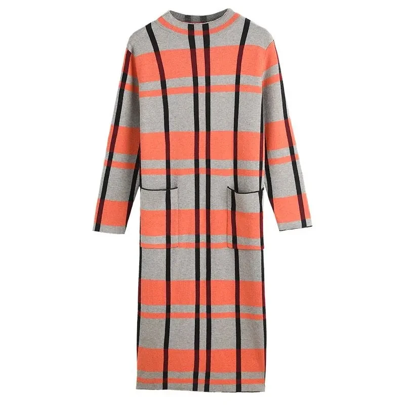 Женское вязаное шерстяное платье жаккардовое свободное до колен с длинным