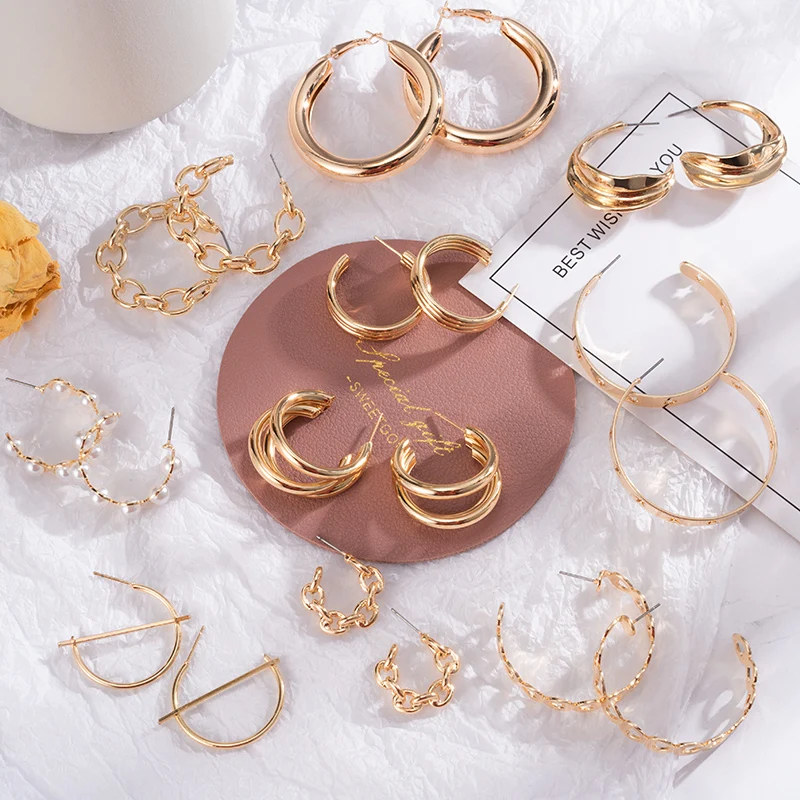 

Golden Big Hoop Earrings Korean Geometry Gold Earrings For Women Female Vintage Drop Earrings 2021 Trend Fashion Unusual Jewelry