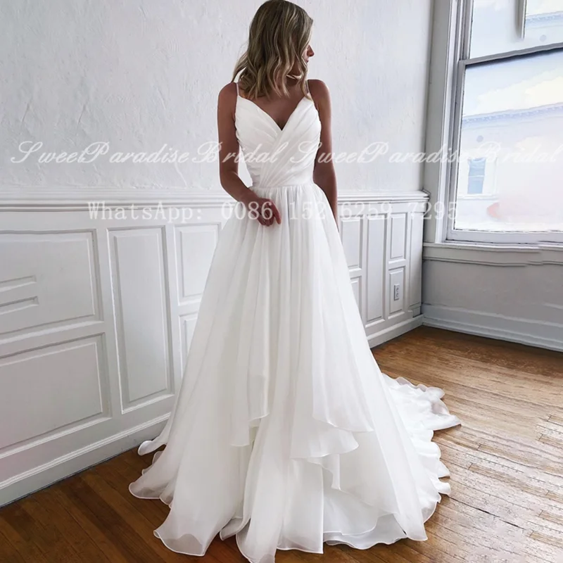 

Cheap White Pleat A Line Wedding Dress 2021 Spaghetti Strap Women Long Formal Bridal Dresses Vestidos De Novia