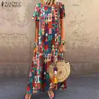 Женский Макси-сарафан с геометрическим принтом ZANZEA, повседневное длинное летнее платье-туника размера плюс с коротким рукавом, 7