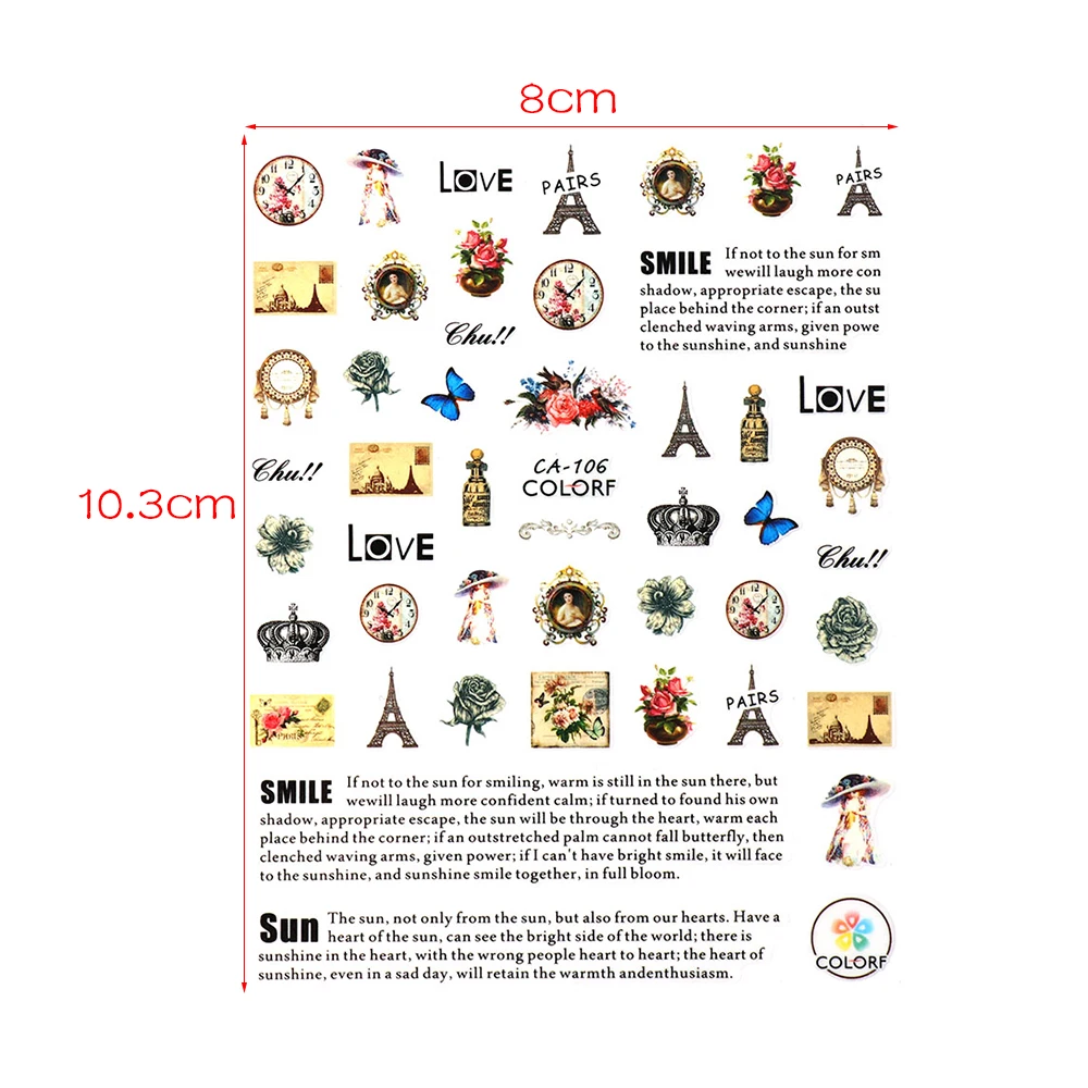 1 шт. наклейки для дизайна ногтей в виде сердца английские буквы цветочный