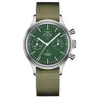 merkur mens pilot wristwatch green dial acrylic arched glass st19 hand winding movement mechanical aviation chronograph watch