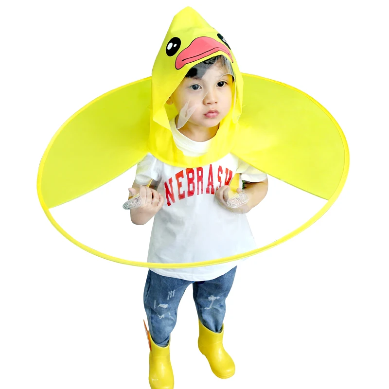 

Girl Boy Travel Fishing Hat With Umbrella Fashion UFO Children Raincoat Cute Yellow Duck Rain Cover Kids Waterproof Rainwear