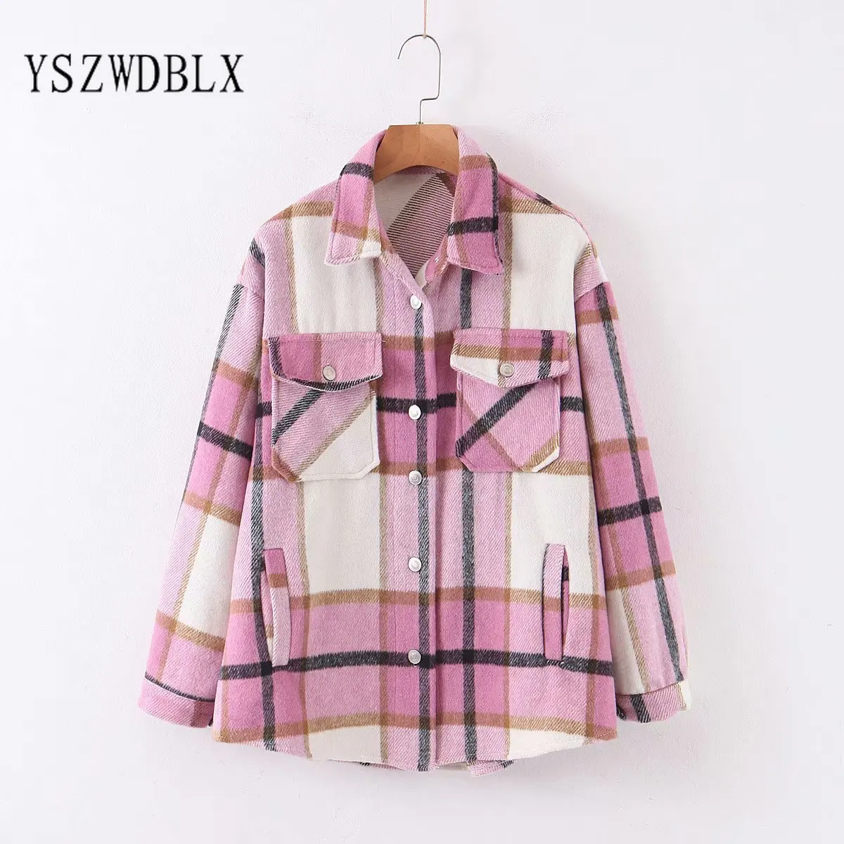 

Women Coat Single Breasted Plaid Jackets Turn-down Collar Outerwear 2021 Autumn Winter Long Sleeve Coats and Jackets Women Top