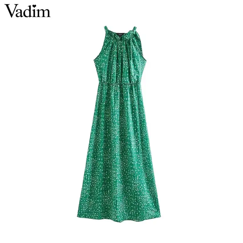Vadim женское модное зеленое Макси платье с принтом воротником хомутом сексуальное
