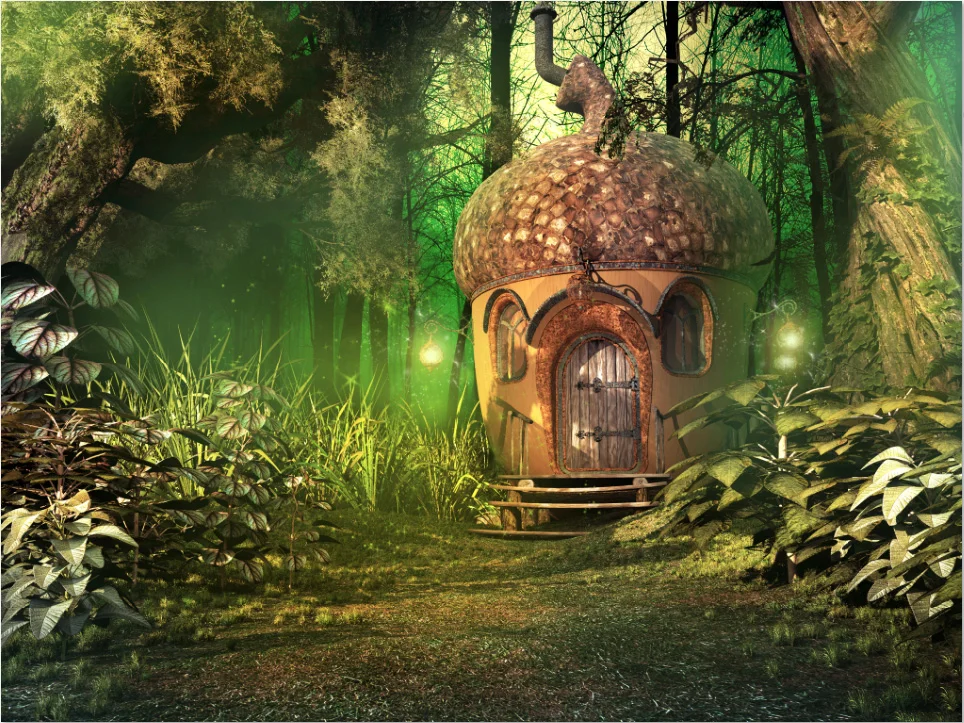 

7x5FT Beautiful Deep Forest Scenery Fairy House Trees Plants Custom Photo Backdrop Background Vinyl 220cm X 150cm