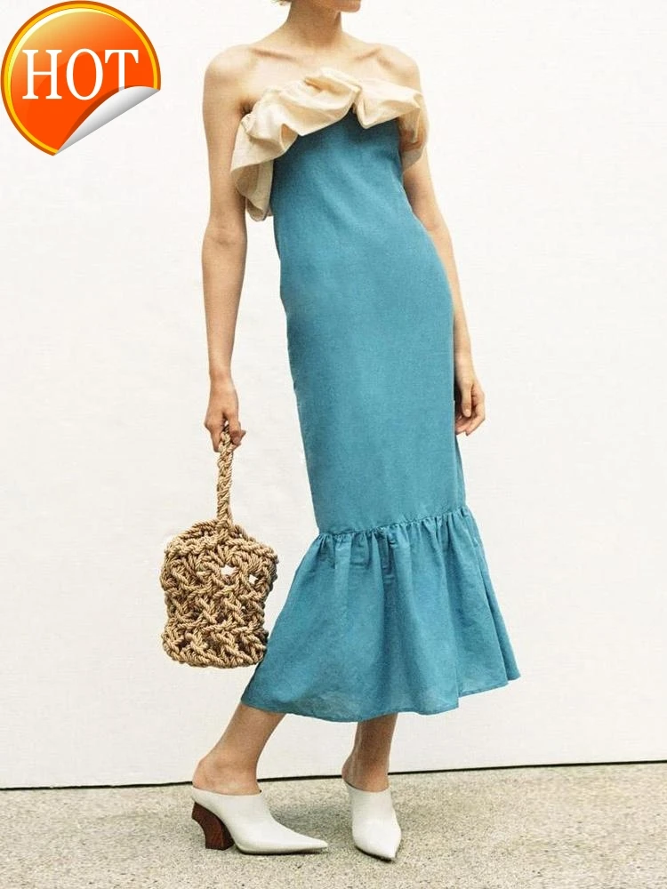 

one line collar pleated off shoulder breast wrapped dress Island Holiday style fishtail slim dress
