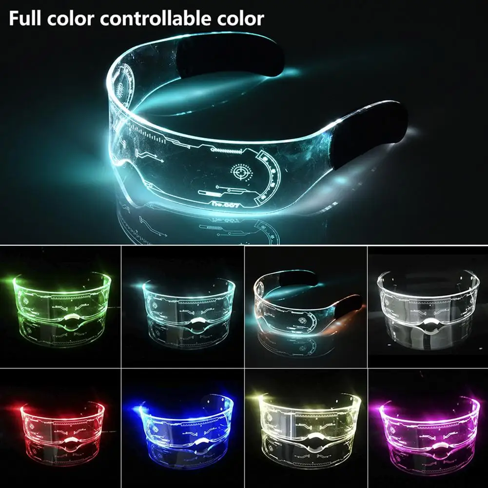 

Christmas LED Luminous Glasses EL Color Neon Party Glasses Light Up Futuristic Visor Glass For Rave Party KTV Bar Performance