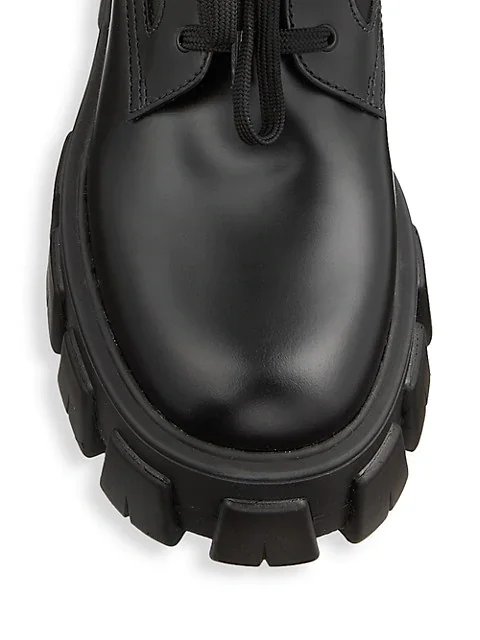 

Women Shoes Lug-sole Leather Combat Boots Black Genuine Leather Removable Buckled Ankle Strap With Zip Pouch