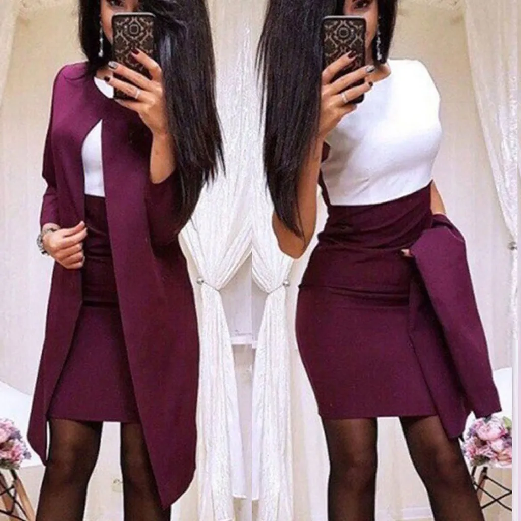 Модные женские костюмы с юбкой пиджак в полоску на одной пуговице отложным