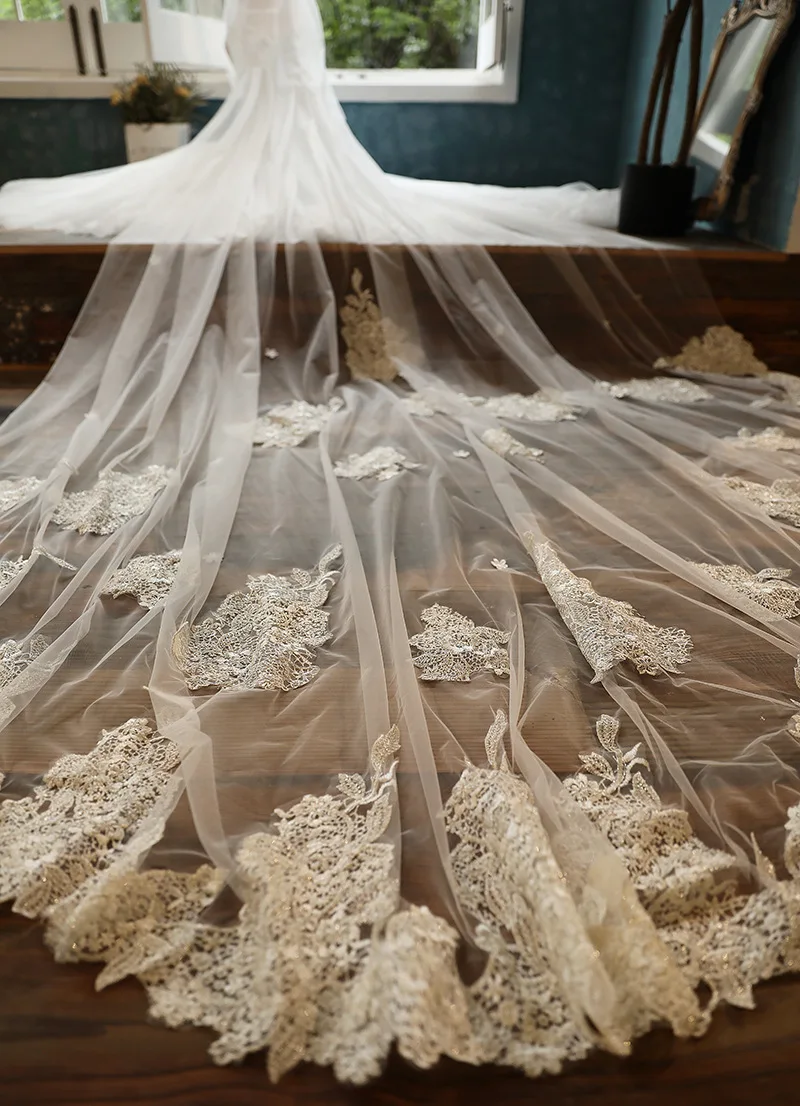 JaneVini винтажное кружево два слоя белая Фата невесты с расческой большая
