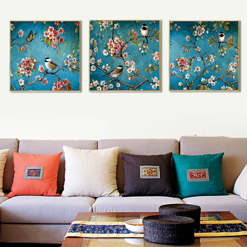 Настенная картина с изображением розовых цветов и дерева Современное украшение