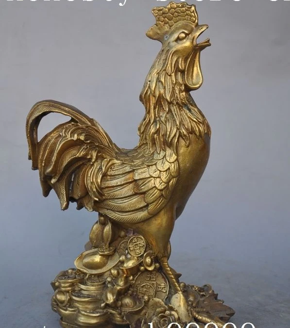 

9"chinese fengshui Brass Zodiac Cock Rooster Chicken Wealth money lucky statue