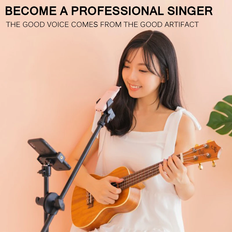 Оригинальный Микрофон розового и белого цветов с 6 режимами смены голоса