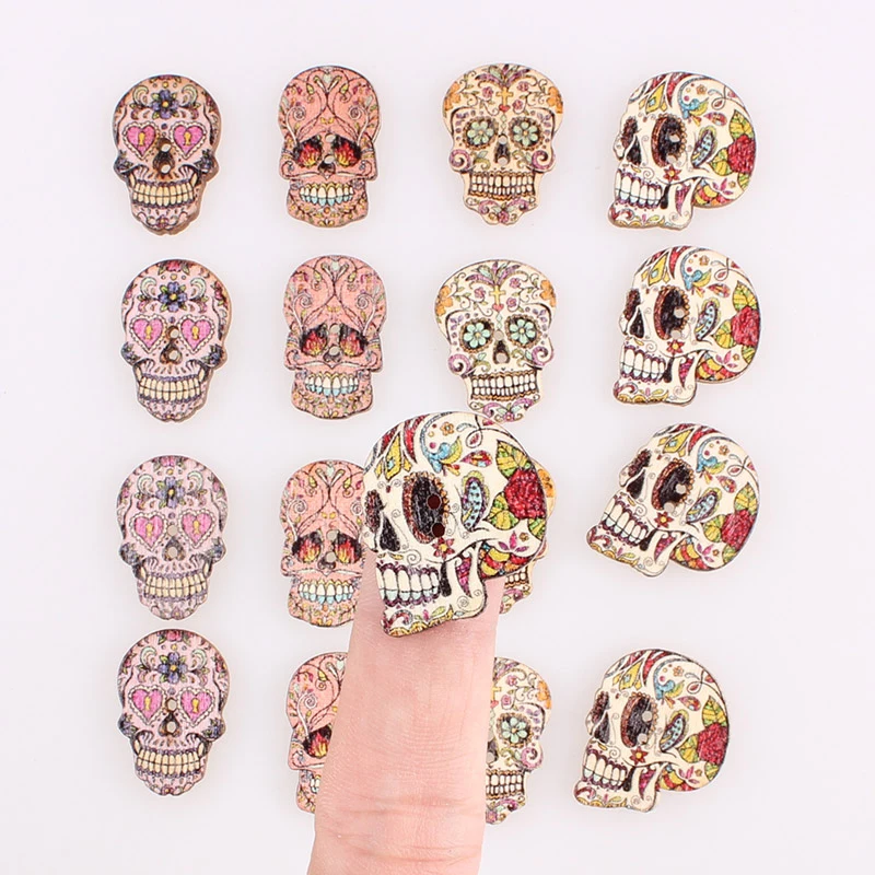 

50pcs skull 2Hole Wooden Buttons for Scrapbooking Crafts DIY Baby Children Clothing Sewing Accessories Button Decoration E