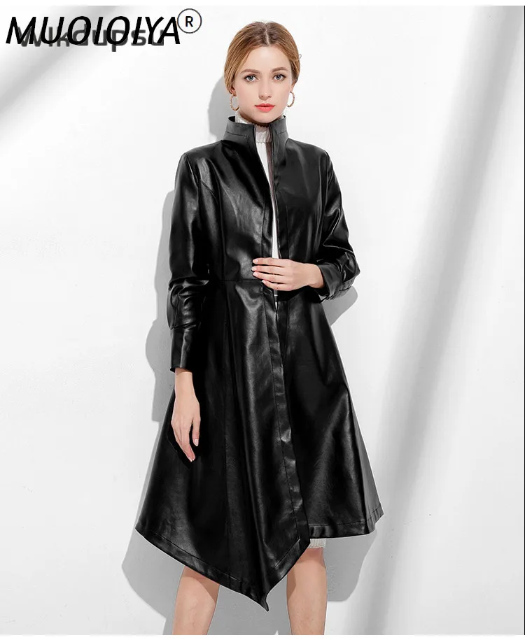 

Женский Длинный тренчкот из искусственной кожи, элегантное пальто для осени и зимы, 2021