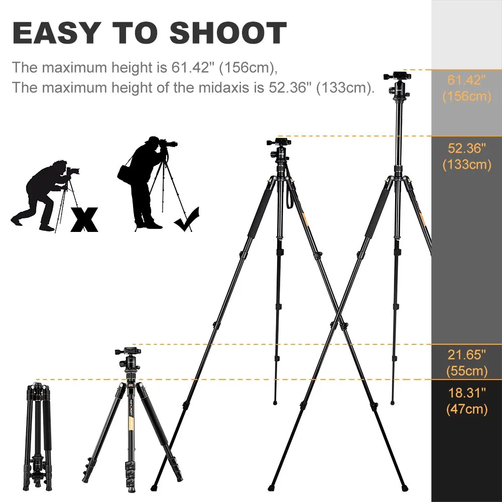 K& F концепция 62 ''DSLR штатив, легкий и компактный алюминиевый штатив для камеры с 360 панорамной шаровой головкой БЫСТРОРАЗЪЕМНАЯ пластина