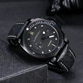 Часы наручные мужские автоматические, брендовые Роскошные Погружные Водонепроницаемые с супер-лучевым циферблатом, с кожаным ремешком, черные, 2022 - фото