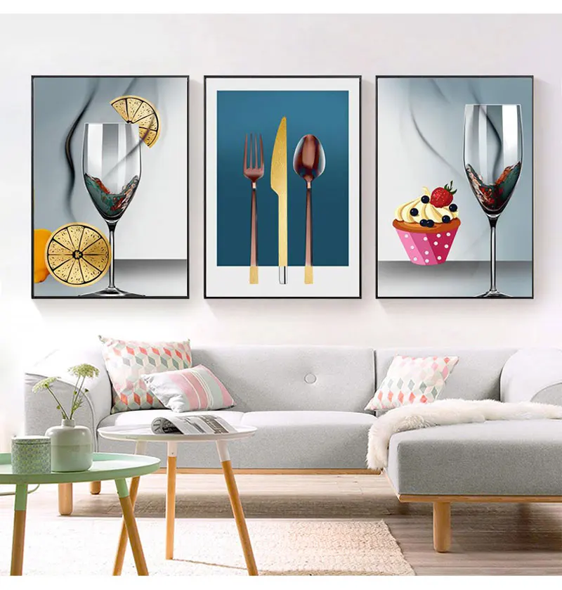 Скандинавская версия винный бокал картина красного вина 3 шт. Картина на холсте