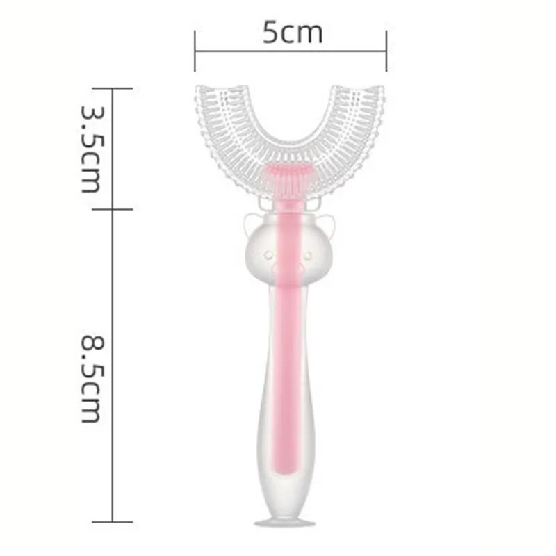 Cepillo de dientes de silicona en forma de U para ni&ntilde;os, limpieza de entrenamiento de beb&eacute;, cepillo para cuidado dental de dibujos animados, pr&aacute;ctico y simple-4