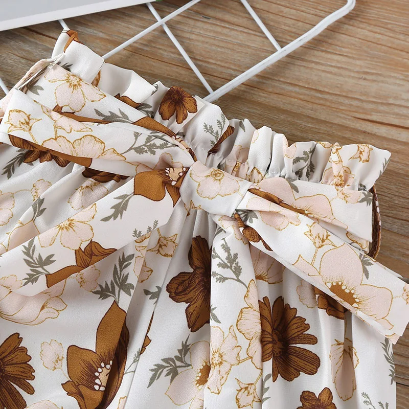 

Toddlers Girls Summer Casual Clothes 2020 New Fashion Pure Cotton Solid Color Short Sleeve Romper + Print Short Pants 2Pcs Set