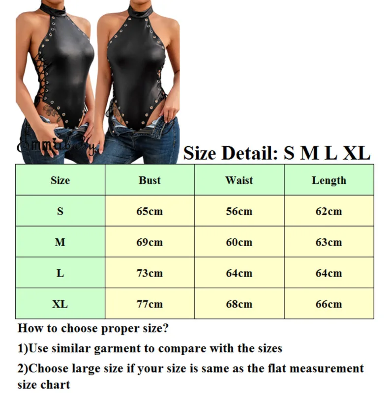 

Hirigin Fashion Sexy Women Leotard Body Lace Up Top PU Leather Sleeveless Halter Neck Bandage Jumpsuit Bodysuit