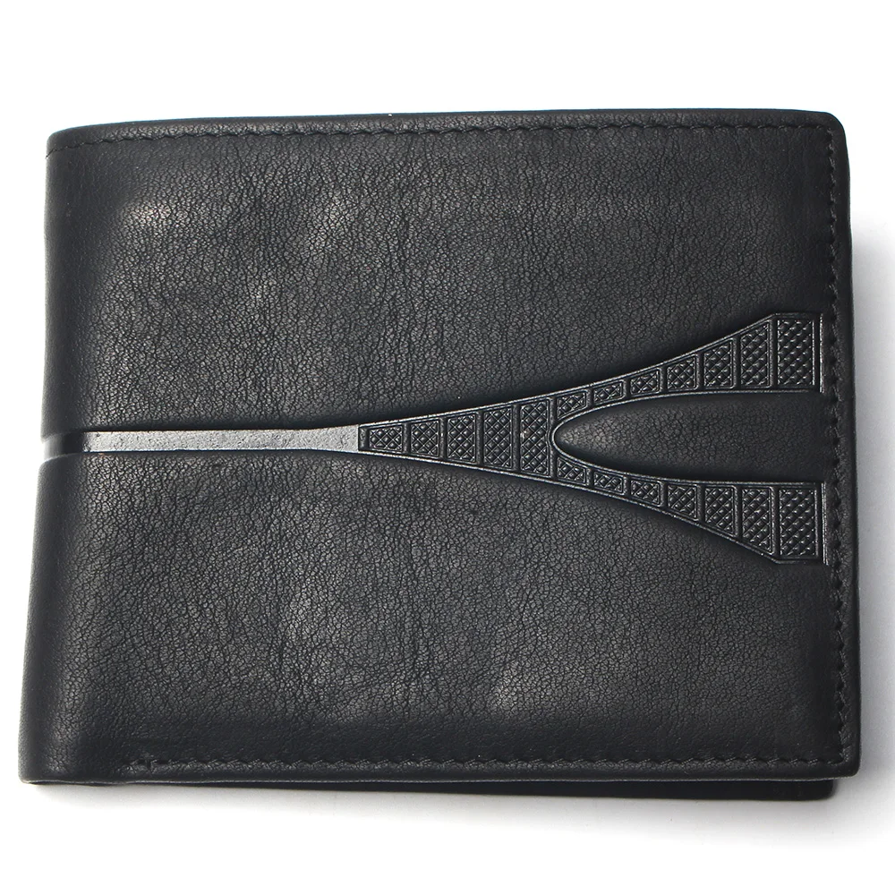 Мужской короткий кошелек с геометрическим тиснением чистый черный цвет дешевый