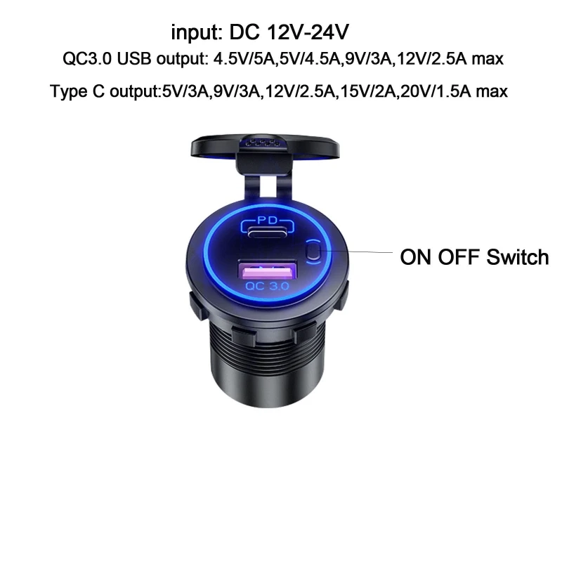 Зарядное устройство для автомобиля 12 В 24 QC3.0 быстрая зарядка USB Type C PD с