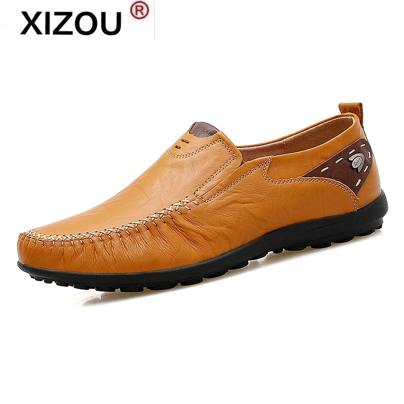 

XIZOU Leather Shoes Men Fashion Leather Genuine High Quality Luxury Brand Comfortable Men Casual Driving Shoes Plus Size 38-47