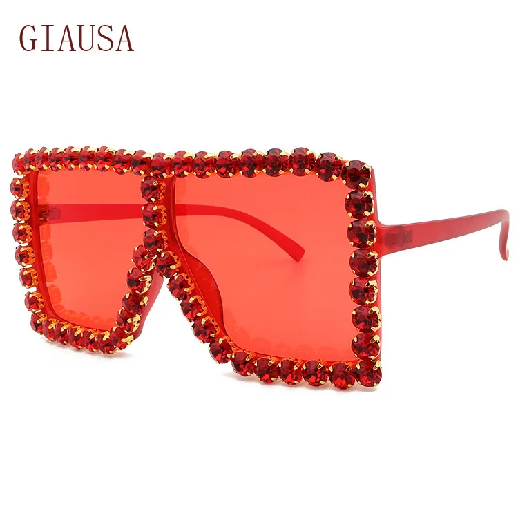 

GIAUSAEuropean and American fashion square large frame inlaid diamond women's Sunglasses personality trend cool Sunglasses