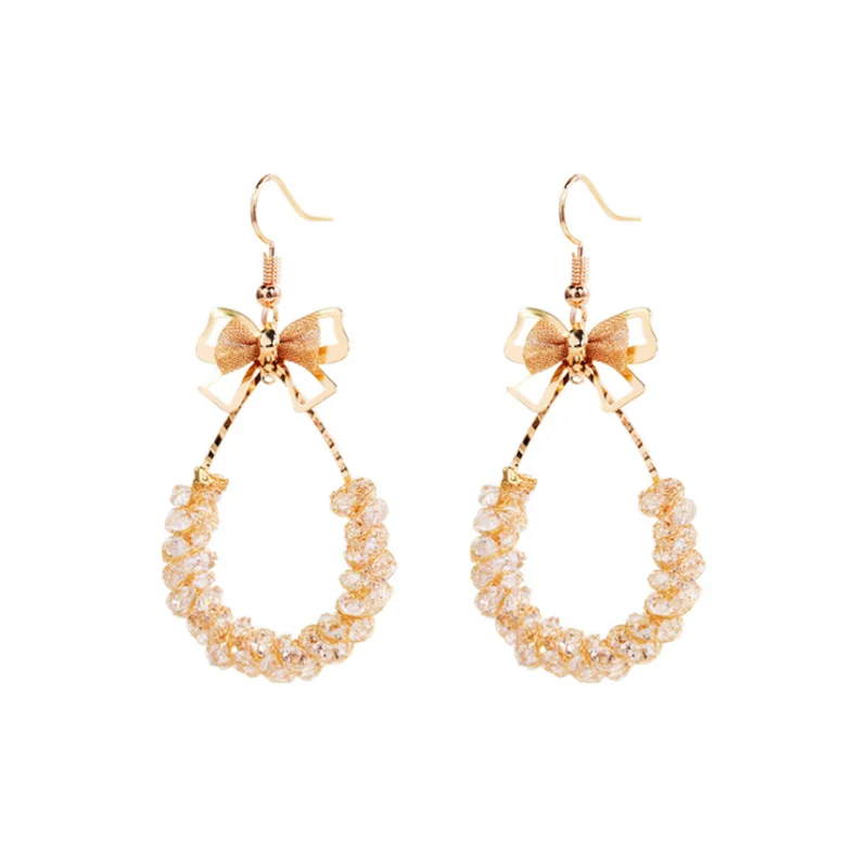 

Airy Pearl Earrings with Super Sparkling Crystals Personalised Bow Fashionable Atmospheric Hollow Earrings