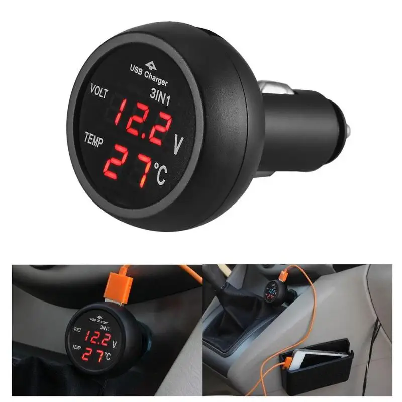 universal 12v 24v car volt meter auto led digital voltmeter gauge thermometer usb charger voltage meter free global shipping