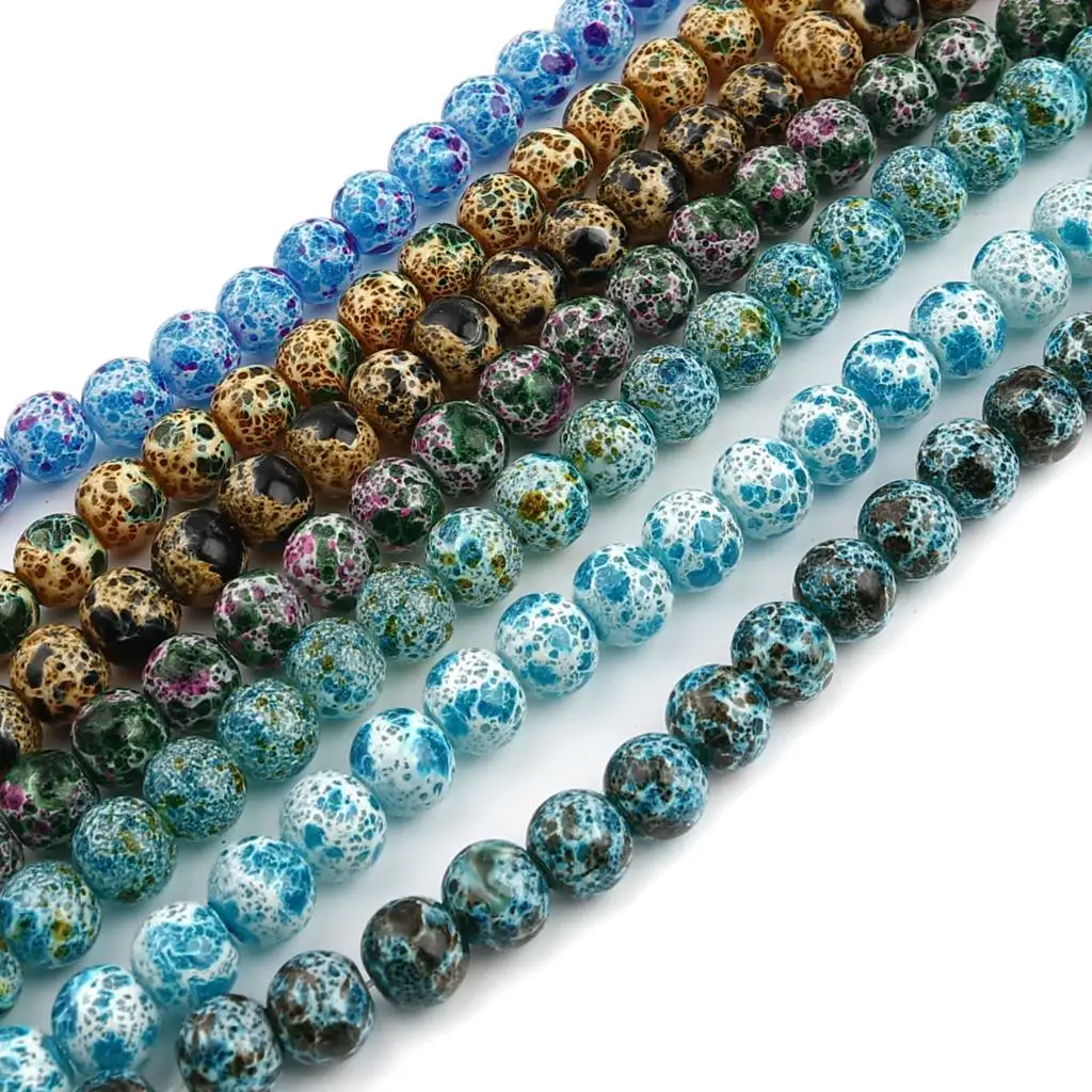 

2 Strands 8mm Glass Beads Round Shape Glass Loose Beads Natural lava Volcanic Pattern For Jewelry Making Bracelet Necklace DIY