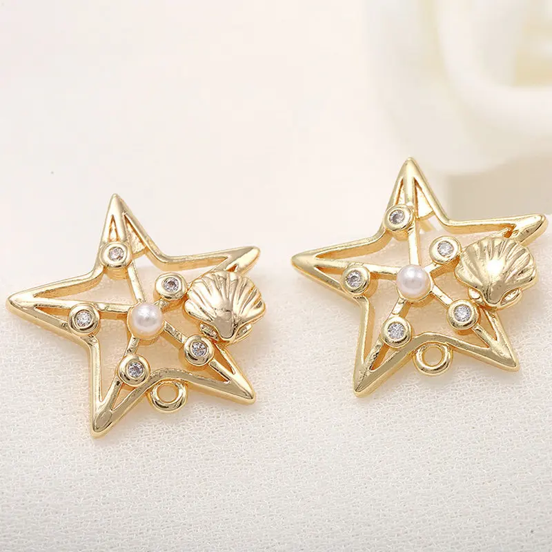 

4 шт. изготовление сережек аксессуары в виде морской звезды в виде ракушки Форма 14K позолоченный инкрустированные циркон жемчужные серьги с ...