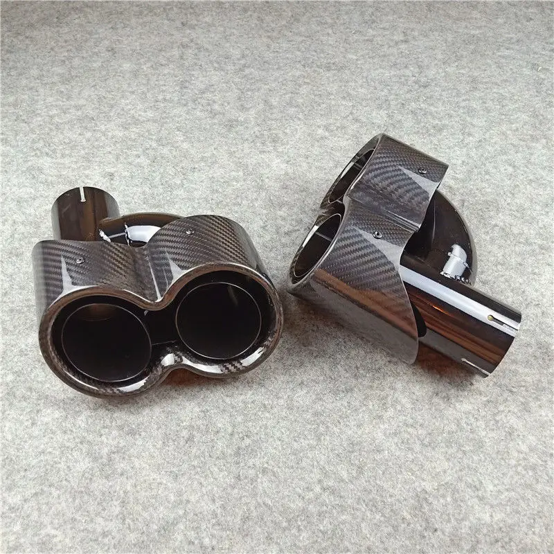 

1 Pair New H Style Siamese Full Glossy Black Carbon Fiber and Stainless Steel Car Exhaust Muffler Pipes For Universal