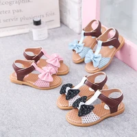 summer korean style assorted hook loop children fashion princess sandals for beach cute with bow spot cute kids flat shoes pu