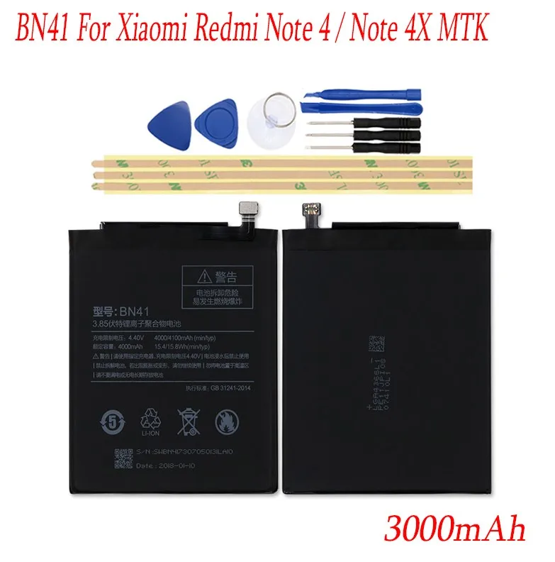 Аккумулятор BN41 BM46 BN43 BN45 BM47 для Xiaomi Redmi Note 4 MTK/Note 4X Global/Redmi Note 3 5/Redmi 3S 3X4X3 Pro Batterie Bateria - Цвет: BN41 Note 4 4X MTK