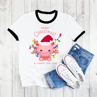 funny saxolotl adorable axolotl graphic print t shirt women merry christmas gift tshirt femme happy new year t shirt female