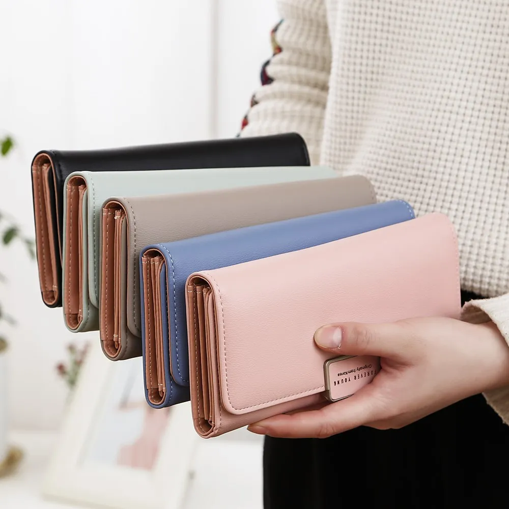 Новый женский кошелек женские кожаные кошельки клатч с застежкой длинный