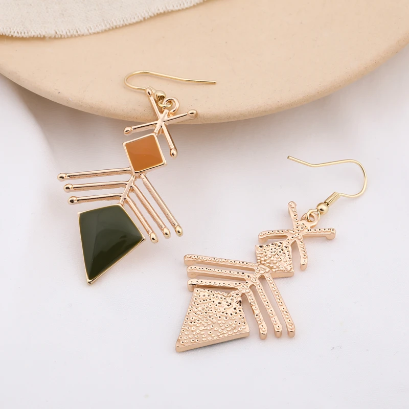 ENZE Новые висячие масла рыбья кость цинковый сплав длинные женские серьги