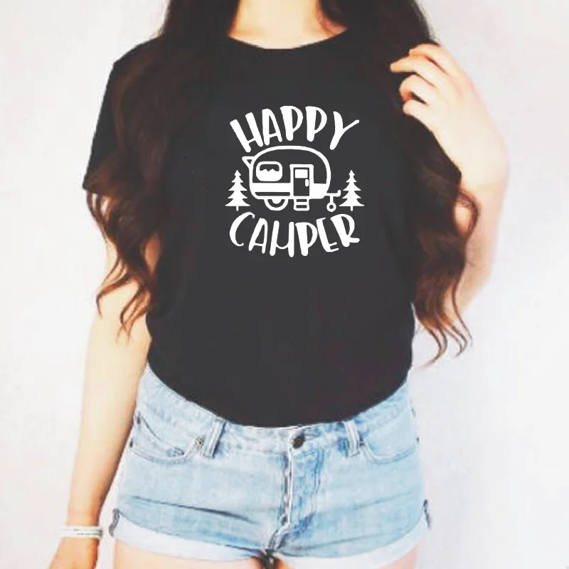 

Повседневная хлопковая Футболка в стиле Харадзюку, женские топы, футболки с рисунком счастливого кемпера, летние уличные смешные футболки ...