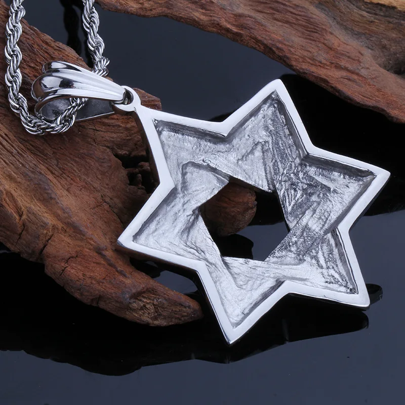 Мужская Серебряная 316L нержавеющая сталь большая звезда Давида Кулон ожерелье 3