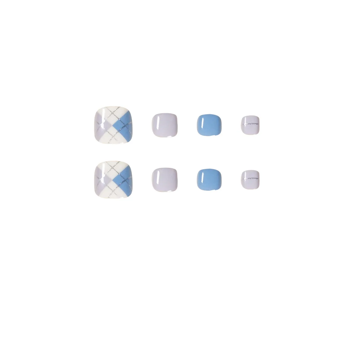 

24pcs Blue White ToeNails Patch Glue Type Removable Short Paragraph Manicure Fashion False ToeNails Patch