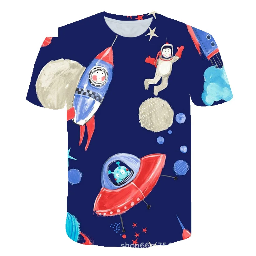 

2021 New Children's Clothing Cute Summer Round Neck Short Sleeve Cartoon T-Shirt Astronaut 3D Digital Printing Customization