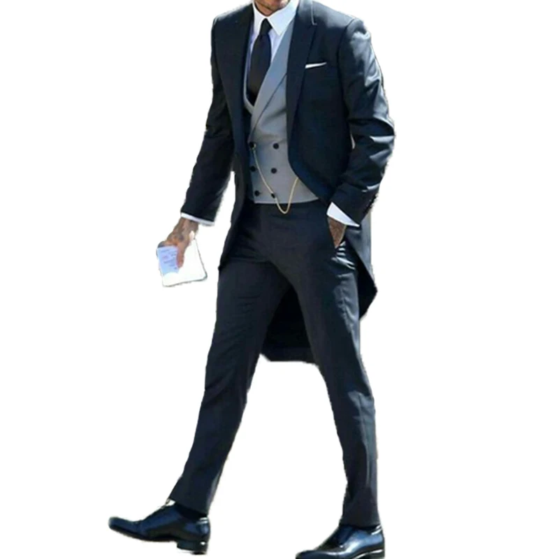 Длинный смокинг мужские костюмы для свадьбы деловой костюм одежда жениха